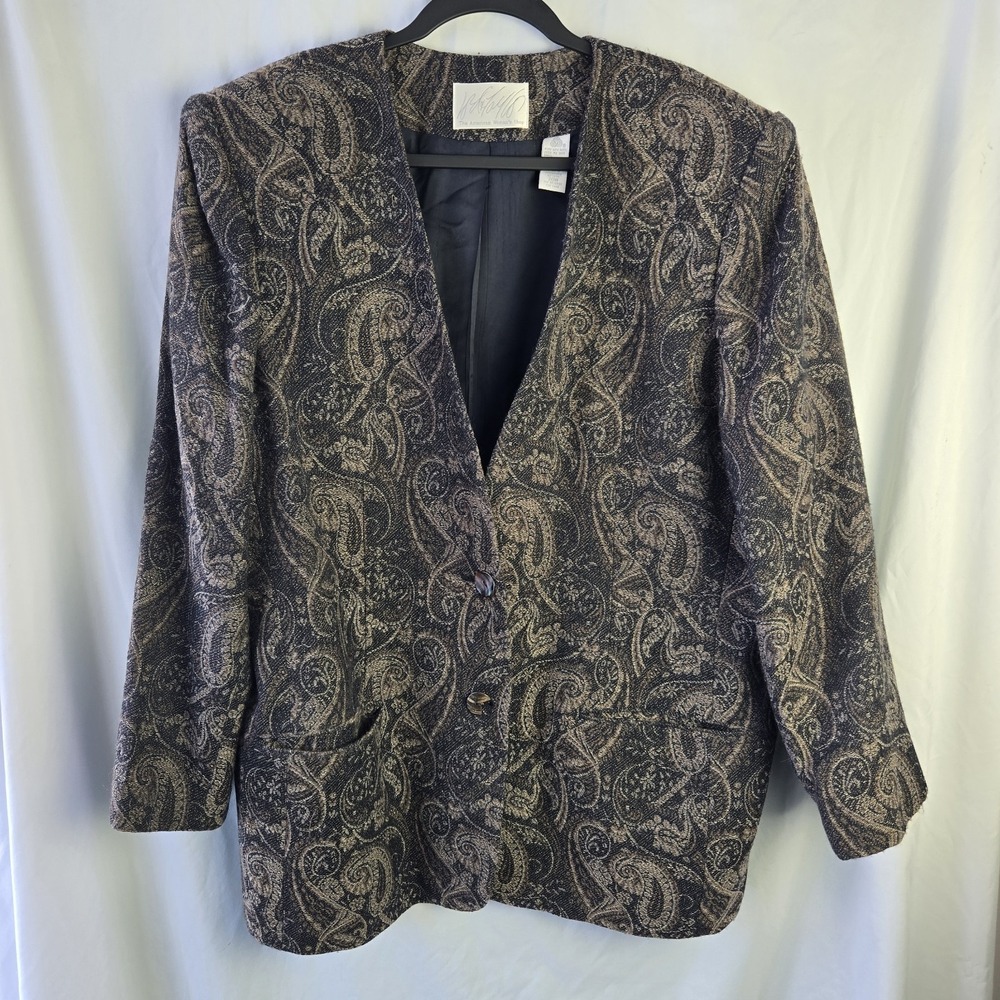 Vtg Lord & Taylor Navy Paisley Tapestry Wool Blazer Jacket Womens 20W Academia